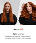 Woman showing before and after effects of Airwrap I.D. Multi Styler 6-In-1 Hair Tool With App Control And Bluetooth Connected No Heat Damage.