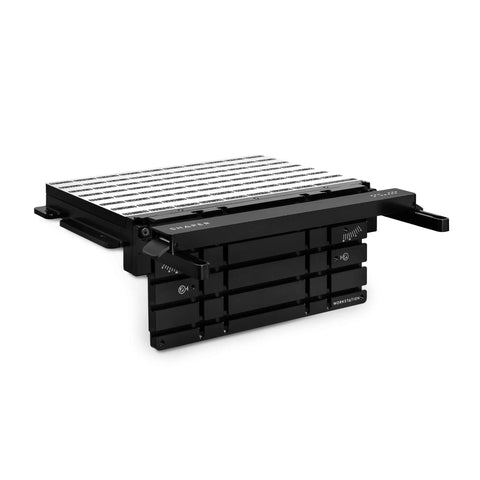 Game Changer Benchtop Fixturing Station For Precise Repeatable Workholding With An Easily Adjustable Shelf For Small Or Irregular Pieces And Intuitive Indexing Pins For Quick Alignment And Reliable Registration On Every Cut, black benchtop workholding station