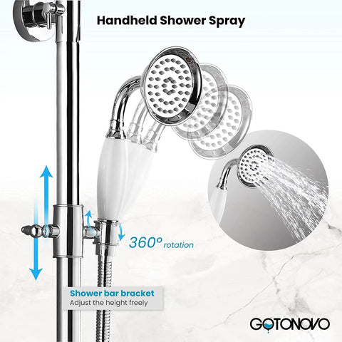 Exposed Shower Faucet System No Fuss All In One With 8 Inch Rainfall Head Tub Spout Handheld Spray Wall Mount Double Cross Handles