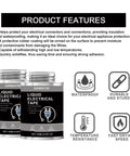 Black Liquid Electrical Tape 2 Pack: Waterproof Insulation Coating For Wires product features highlighted on packaging.