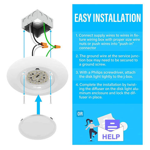 Installation guide for 20 Pack 6 Inch LED Disk Light With Dope 5CCT Switchable Color Temperature 2700K To 5000K Dimmable Surface Mount