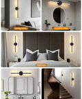 Modern Cordless Wall Sconces Set Of 2 With Remote And Touch Dimming Rechargeable Battery Operated Led Lights For Bedroom Hallway 3000k To 6000k Sleek Black Metal in living room, bedroom, bathroom, and corridor settings.