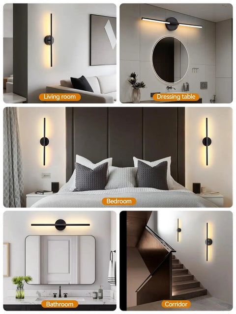 Modern Cordless Wall Sconces Set Of 2 With Remote And Touch Dimming Rechargeable Battery Operated Led Lights For Bedroom Hallway 3000k To 6000k Sleek Black Metal in living room, bedroom, bathroom, and corridor settings.