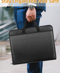 Person holding the Beefed Up Fireproof Document Organizer Folio With 13 Pockets Zippered Accordion File Box for home office travel.