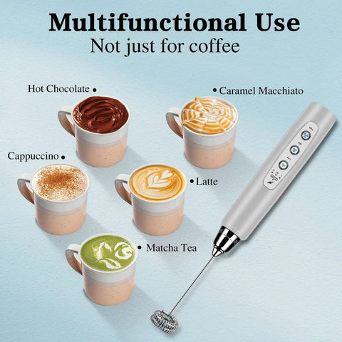 Handheld Milk Frother For Coffee And More Electric Whisk With 3 Speed Adjustable Settings And Stainless Steel Whisks Rechargeable Foam Maker