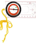 Go-To Outdoor Compass With Map Ruler Multifunction Tool for Hiking Camping Orienteering; yellow cord, transparent baseplate