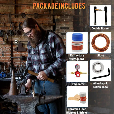 Blacksmith using Portable Propane Blacksmith Forge With Beefy Double Burner 2600F Rated For Knife Making Bladesmithing Farrier Forging