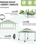 13x13 Straight Leg Pop Up Canopy Tent No Fuss One Person Setup, 169 Sq Ft Shade, step-by-step setup guide with auto extending eaves