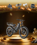 Badass 4000W Dual Motor Electric Bike For Adults, 46 Mph Ripping Speed, grey with basket on golden display.
