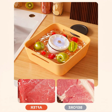 Produce Cleaner For Fruits And Veggies Upgraded Washing Device with Vortex Water Flow in use on kitchen countertop.