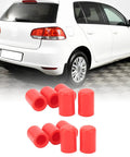 All Weather Tough Silicone Vacuum Hose End Plugs Kit, 16mm Universal Intake Hose Caps, Red 10 Pack with car in background