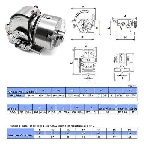 Universal DC Worm Gear Motor Dividing Head Built Tough For Slick Four Inch Rotary Axis Operation Includes 100MM And 125MM Three Jaw Chuck with detailed dimensions and specifications.