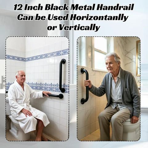 Heavy Duty Pipe Stair Handrail Wall Mounted Safety Grab Bar Twelve Inch Long Industrial Iron Tubes Crafted For Up To Three Hundred Pounds Built Solid As A Rock For Dependable Daily Support used in bathroom.