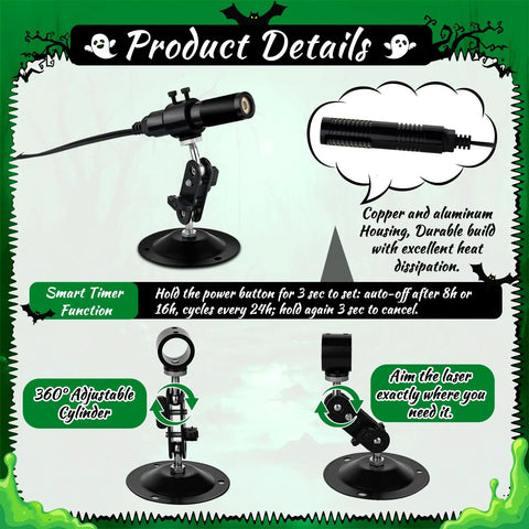 Green Laser Line Projector For Halloween Party And Haunted Yard Swamp Scene, Pairs With Fog Machines To Cast Eerie Neon Green Beams Through Low Ground Fog For Spooky Vibe Atmosphere, Class II Safety, Sub 1mW Power, black metal mount