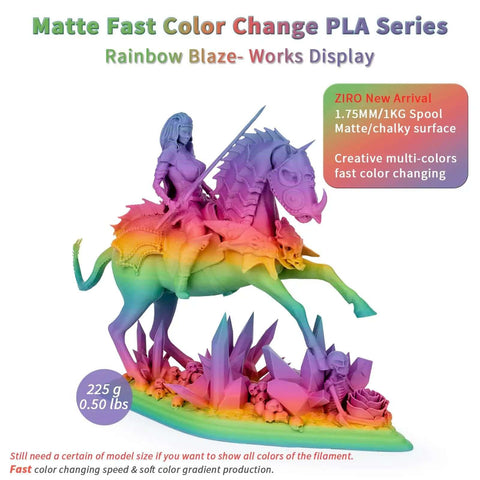 3D printed figure using Rainbow Blaze Matte Color Changing PLA Filament For 3D Printing Fast Color Shift By Length, multicolor display