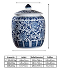 Heavy Duty Ceramic Grain Jar With Tight Seal Lid, 13.4in tall blue and white patterned dispenser for coffee beans and snacks.