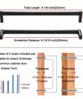 Diagram of Knurled Black And Nickel Cabinet Pull Handle For Kitchen Cabinets And Dressers with dimensions and screw sizes.