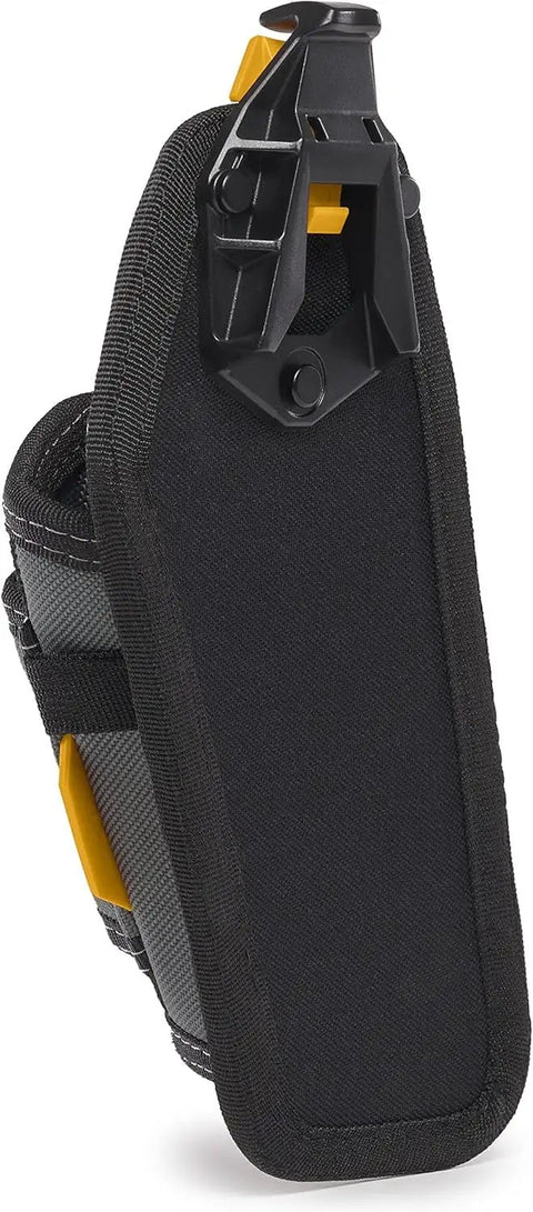 ClipTech Hammer Holster Clip On Belt Tool Holder With Nail Puller Sleeve And Rear Angle Design, black color, side view