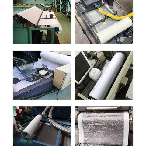 Straight Up Tough Industrial Filter Paper Roll For Machine Oil Cleanup Efficiently Snags Metal Shavings And Sludge In Wastewater With Massive Dirt Capacity Coarse Grade 3 X 328 Feet in use on machinery.