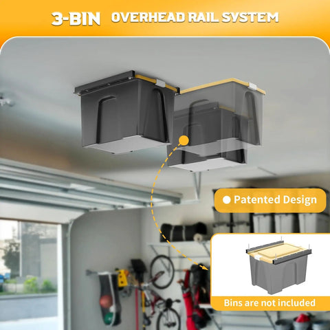 Garage Ceiling Tote Storage Rails Heavy Duty Overhead Bin Rack Adjustable Tote Slide System 4 Pack For 3 Bins Bins Not Included