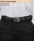 Men's Ratchet Leather Belt For Dress And Casual Wear, 1 3 8 Inch Wide, Black, Adjustable From 32 To 38 Inches, Cut To Fit Size