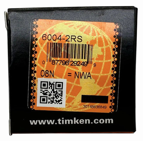 Slick Heavy Duty Deep Groove Ball Bearings 6004 2rs Double Rubber Seal 20x42x12mm box packaging with barcode and QR code.
