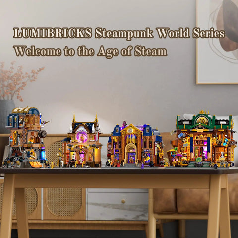 Steampunk Time Opera House Lighting Building Set with 2810 Pieces displayed on a table, part of Victorian model kit series.