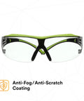 SecureFit 400X Safety Glasses With Anti Fog And Anti Scratch Clear Lenses ANSI Z87 Rated Green And Black Frame Front View