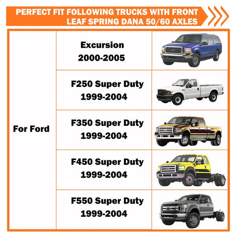 Ford Front Dana 50 60 Axle Seal Kit Beefed Up With Outer Dust Seal Inner Tube Seal Snap Ring Needle Bearing And Thrust Washer For 1998-2005 Ford Super Duty F250 F350 F450 F550 4X4 Off Road Ready trucks chart