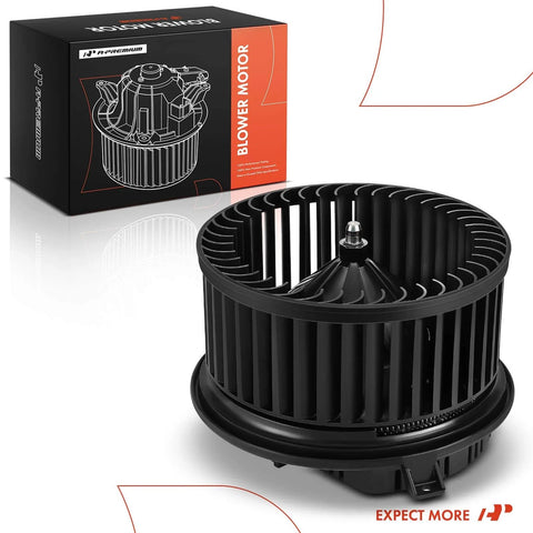 Front HVAC Blower Motor With Brushless Design For Chevy Silverado Tahoe Suburban GMC Sierra Yukon Escalade Cadillac SUVs 2014 2019 Replacement Part Fits 1500 1500 LD 2500 3500 HD shown with packaging