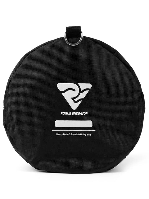 Front view of collapsible mesh snorkel bag for long fins with top opening, featuring logo and black fabric, suitable for beach use.