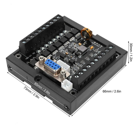 FX1N 20MT Programmable Controller PLC Module Regulator Board For Industrial DC24V, Pro Grade High Speed Pulse Inputs C235 C251, Y0 Y1 10K Pulse Output, Compatible With FX1N Series, Anti Interference Design Built To Last In Harsh Environments. black PLC module with terminal blocks, DB9 port, 73x66x30mm
