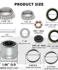 Product diagram for 4 Set Boat Trailer Axle Bearing Kit For 3500 Lbs Hubs Fits 1 3 8 To 1 1 16 Inch Bearings with sizes and components