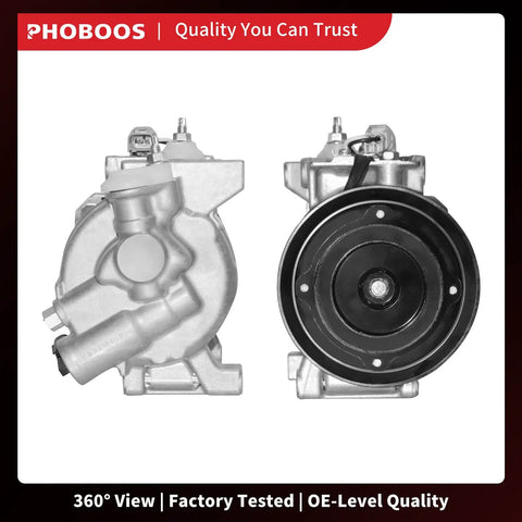 Premium Air Conditioning Compressor With Rock Solid Clutch Direct Bolt On For Your Daily Driver Chrysler 300 Dodge Charger Challenger 2014 Through 2023 V6 3.6 Liter, showing 360° view of unit.