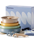 Ceramic Cookware Set With Detachable Handles Nonstick Pots And Pans 12 Piece Camping And RV Kitchen Kit stacked with box