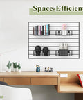 4 Pack Heavy Duty Slatwall Baskets Set For Garage And Shop Organization, metal baskets on slatwall with books and decor items