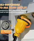 Badass High Grade Heavy Duty SS2 50P To 14 50R 50 Amp Marine Shore Power Adapter Cord For Tesla EV RV Camper Yacht with twist lock feature.
