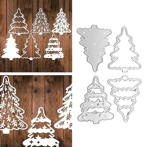 4 Piece Christmas Tree Metal Die Cutting Set For Scrapbooking And Card Making, Silver Carbon Steel Stencil Dies For Embossing
