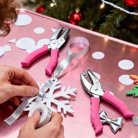 Two Size Single Hole Punch Set With One Quarter Inch And One Eighth Inch, Handy Pink Soft Grip Handheld Paper Punch For Home Office