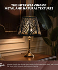 Barrel Metal Lampshade With Trees Pattern, Spider Fitter, Fits Table Or Floor Lamps, 6 Inch Top Diameter, 10 Inch Bottom Diameter.