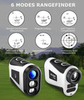 X1 Golf Range Finder With 660 Yard Range Slope On Off Magnetic Flag Locking 7X Magnification showing 6 modes on golf course