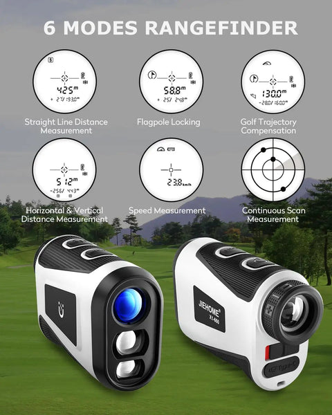 X1 Golf Range Finder With 660 Yard Range Slope On Off Magnetic Flag Locking 7X Magnification showing 6 modes on golf course