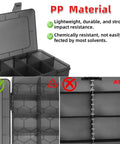 Clear Small Parts Organizer Box With 4 By 12 Compartments, Removable Dividers, showing PP material durability benefits