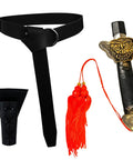 Adjustable Tachi Practice Sword Set With Holster And Leather Belt featuring gold hilt and red tassels