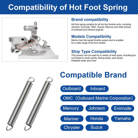 Hot Foot Spring Replacement Kit For Marine Throttle Pedal, Lightweight Corrosion Resistant Springs For Boat Hot Foot Repair, Fits A Wide Range Of Models And Outboard Inboard Engines Including OMC, Mercury, Yamaha Carburetors
