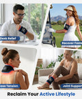 Infrared Heated Wrist Wrap with Vibration Massage for Carpal Tunnel and Arthritis used by people in various activities.