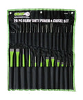 28 Piece Heavy Duty Punch And Chisel Set In Roll Up Vinyl Pouch With CRV Steel Construction Includes Taper Punches