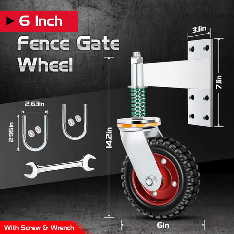 6 Inch Heavy Duty Fence Gate Wheel With 500Lb Capacity For Metal Tube Gates, 360 Degree Rotation Spring Loaded Caster