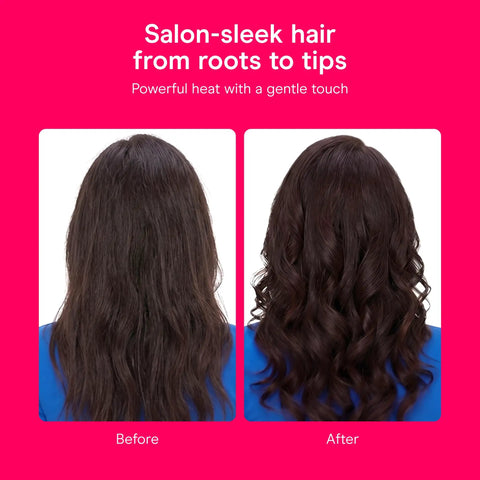 Before and after using Double Ceramic One Inch Clamp Free Curling Wand For Effortless Beachy Waves With Instant Heat Up And Frizz Free Finish