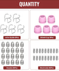 Pro Grade Plasma Cutter Torch Consumables Kit 50-Piece Set with nozzles, electrodes, wire guides, and pink shield cups